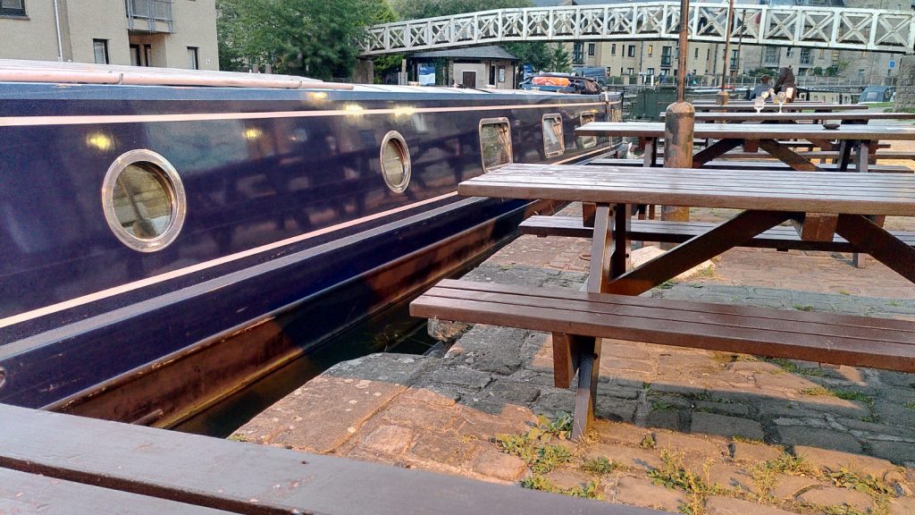Bartimaeus Moored at Water Witch Pub, Lancaster