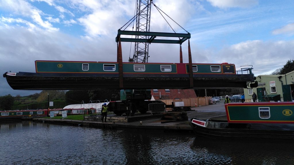Narrowboat Hoisted by Crane