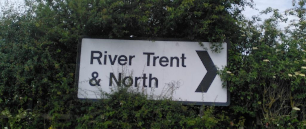 Canal Sign.  A large sign says "River Trent & North"